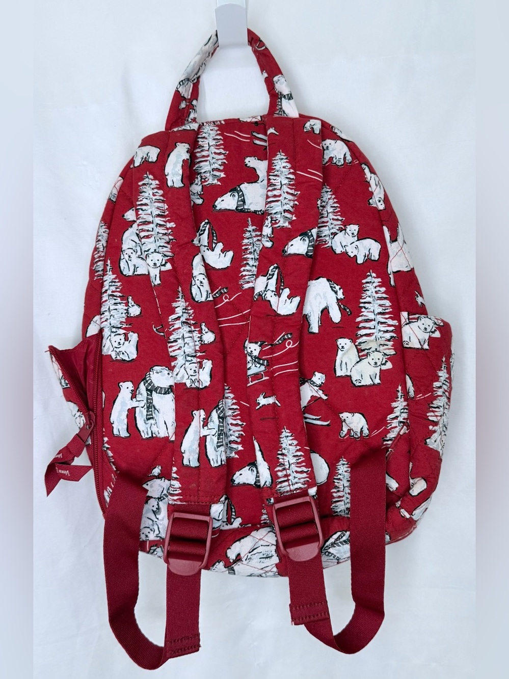 Vera Bradley Red Quilted Polar Bear Print Backpack - Picture 2 of 6
